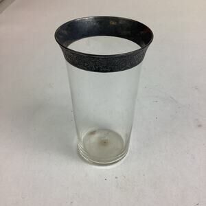 Glass Tumbler With Silver Plated & Etched Top Edge - 5”H